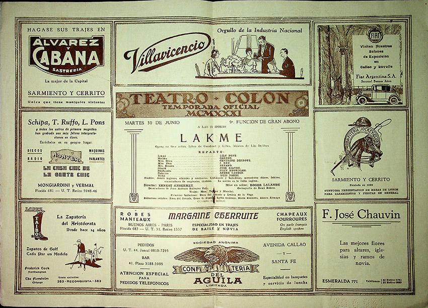 Ernest Ansermet - Teatro Colón Program Lot 1931 – Tamino