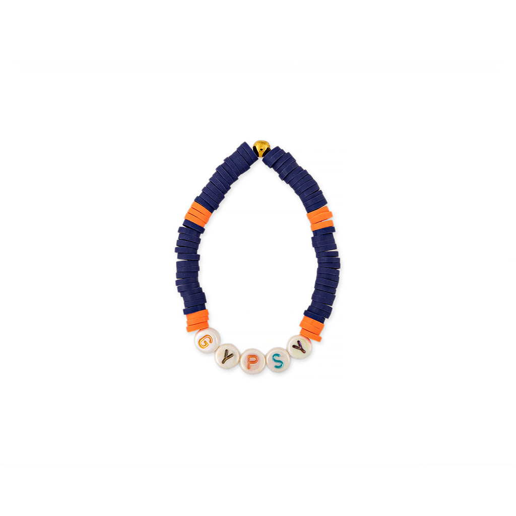 ZOE AICHE LARGE TWO-TONE STRIPE HEISHI BEADED WORD BRACELET