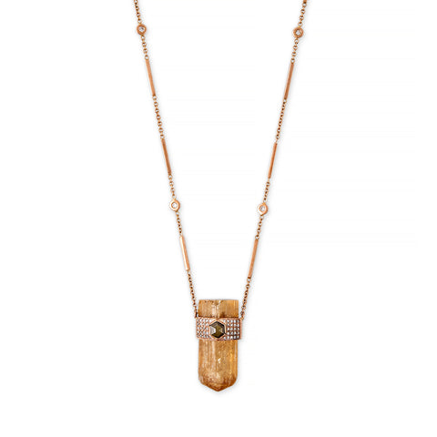 IMPERIAL TOPAZ + ROSE CUT DIAMOND CAP CRYSTAL SMOOTH BAR NECKLACE