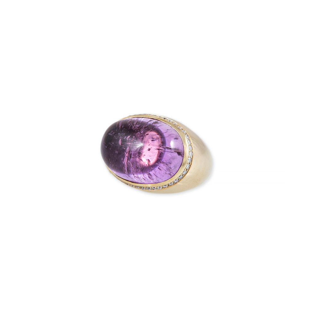 LARGE PAVE OVAL DOME KUNZITE RING