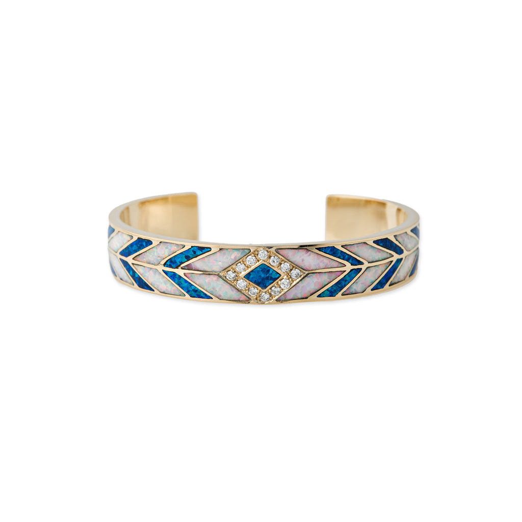 PAVE BLUE OPAL + CHEVRON OPAL INLAY CUFF BRACELET