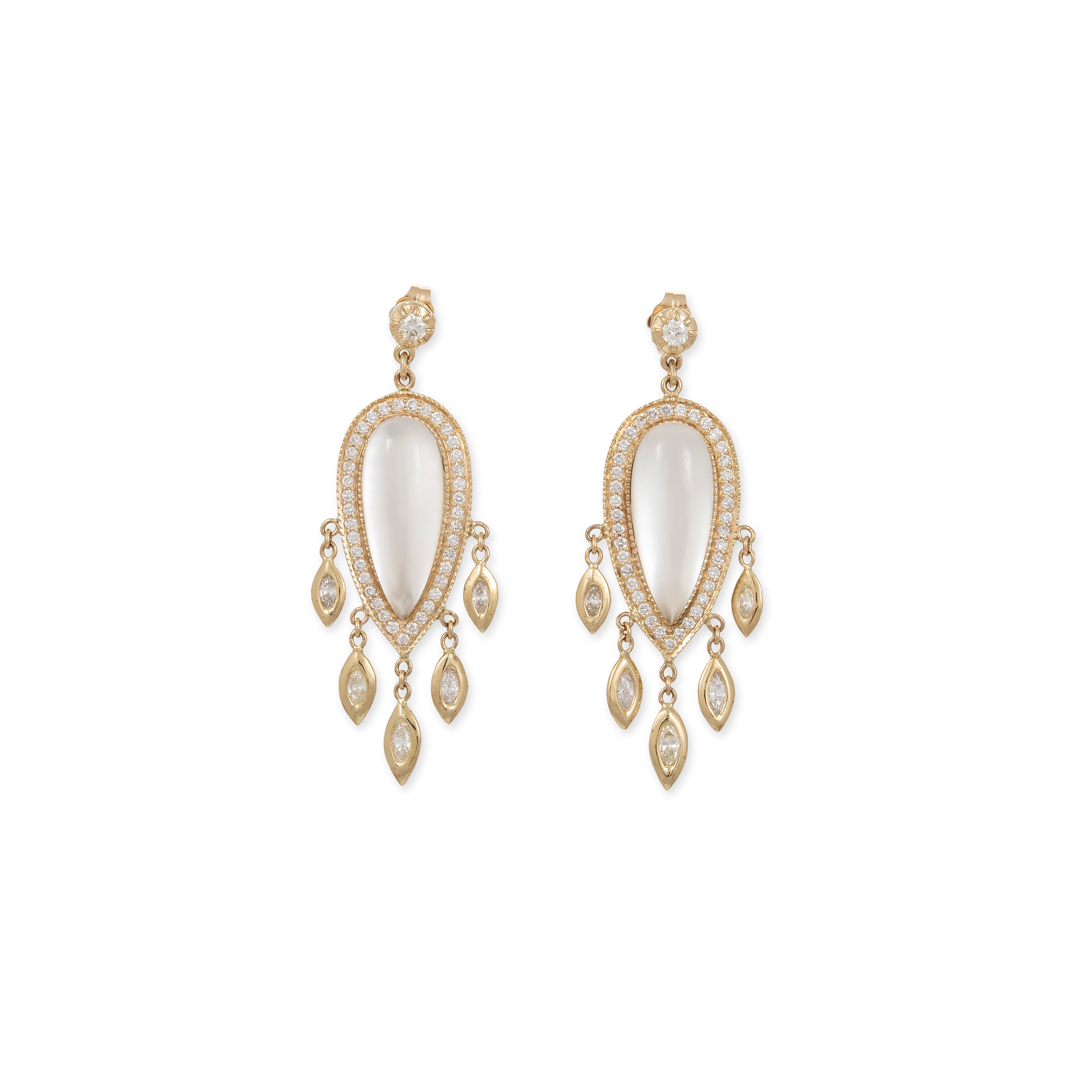 PAVE PEARL TEARDROP + MARQUISE DIAMOND SHAKERS DROP EARRINGS