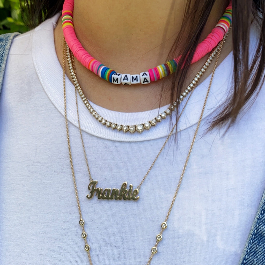 ZOE AICHE STRIPED RAINBOW HEISHI BEADED MAMA NECKLACE