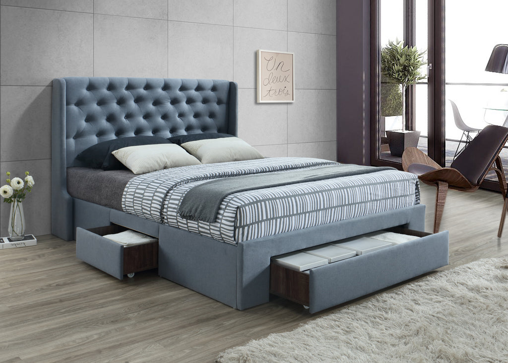 Fiona Blue Grey Fabric Bed Frame - The A2Z Furniture