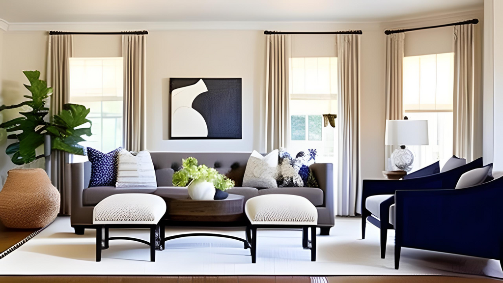 placing furniture pieces of varying heights and shapes on either side of a central focal point