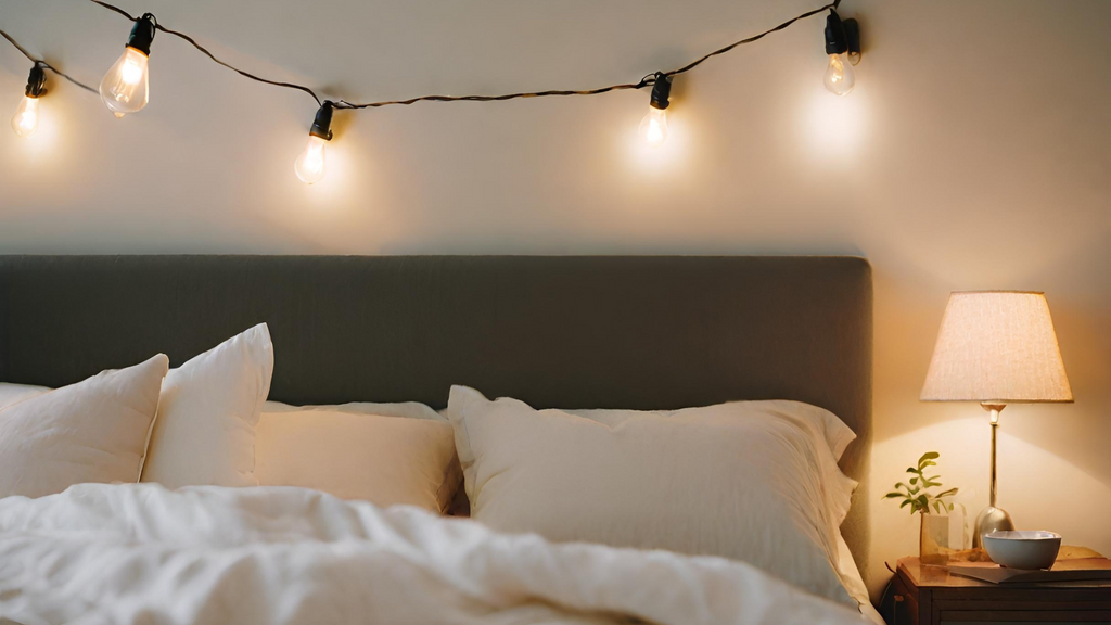 soft, warm lighting sources like bedside lamps or string lights to create a relaxing and intimate atmosphere