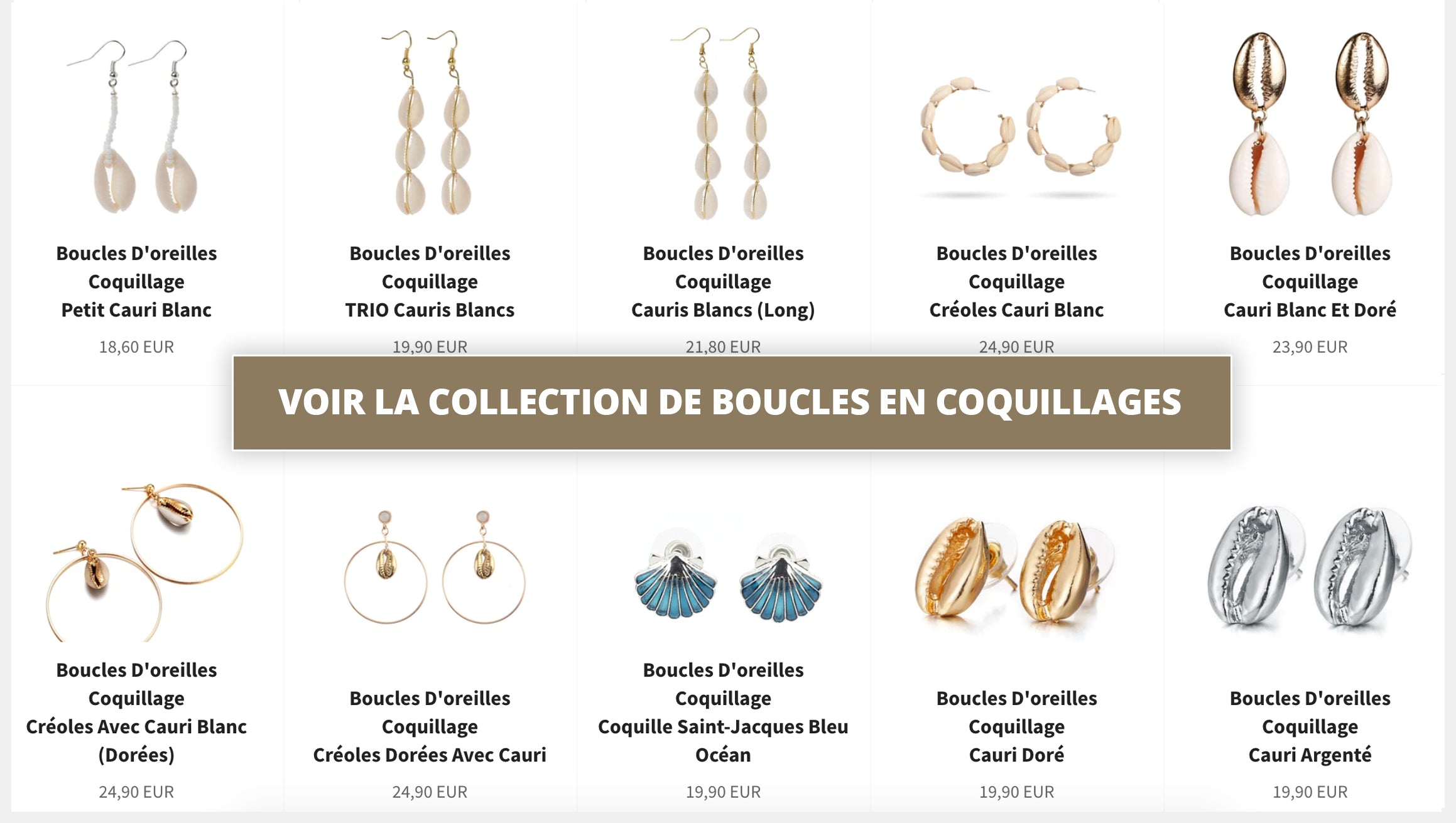 Collection de boucles d'oreilles en coquillages