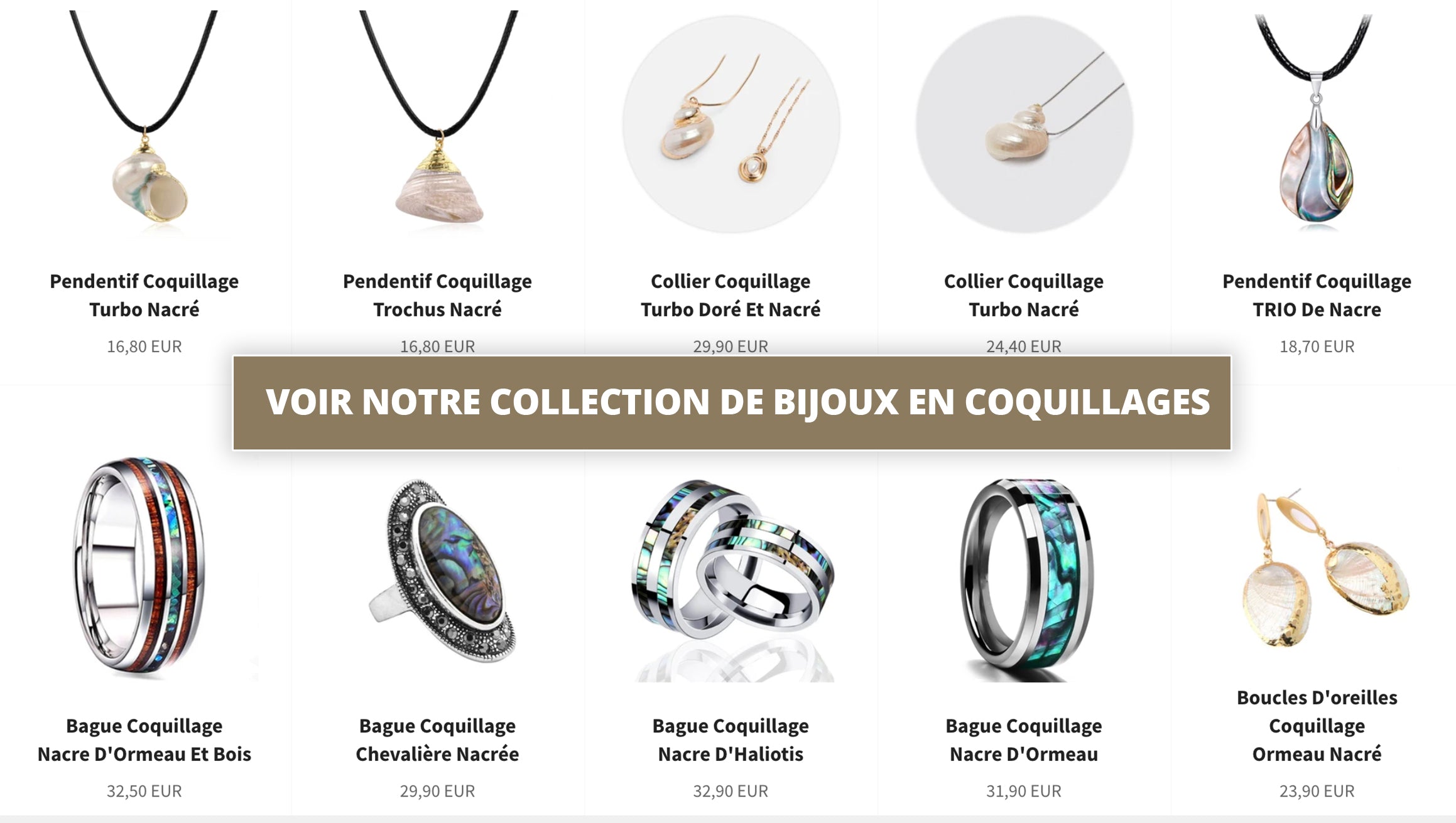 Collection de bijoux en coquillage et nacre