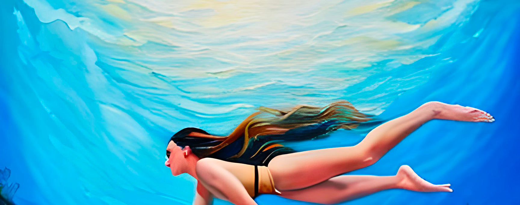 Peinture à l'huile femme qui nage en apnée