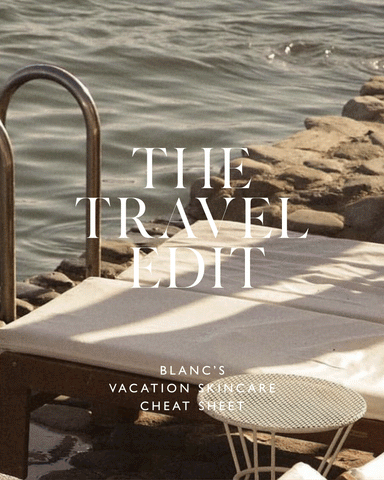 A rotation of images reflecting Blanc Skin's tips for travel skincare.