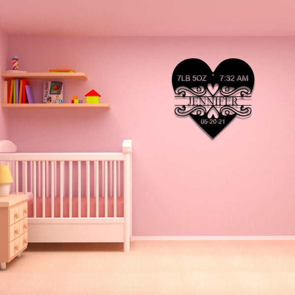 Baby Love Monogram - Powder Coated Steel Sign for Infant's Nursery