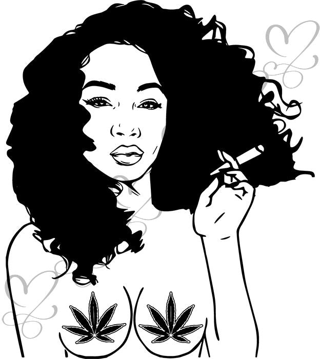 Afro Woman Smoking Pot Weed Joint Blunt Cannabis Marijuana SVG Cutting - DesignsOfMarijuana.com