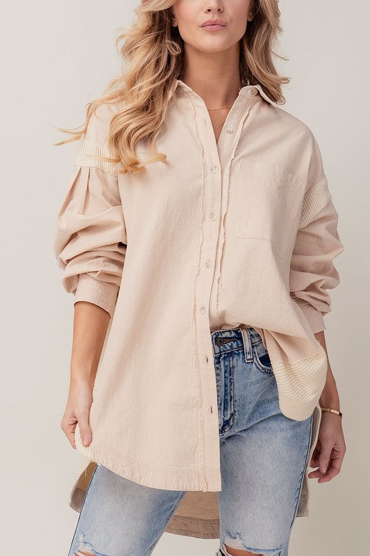 beige oversized shirt womens