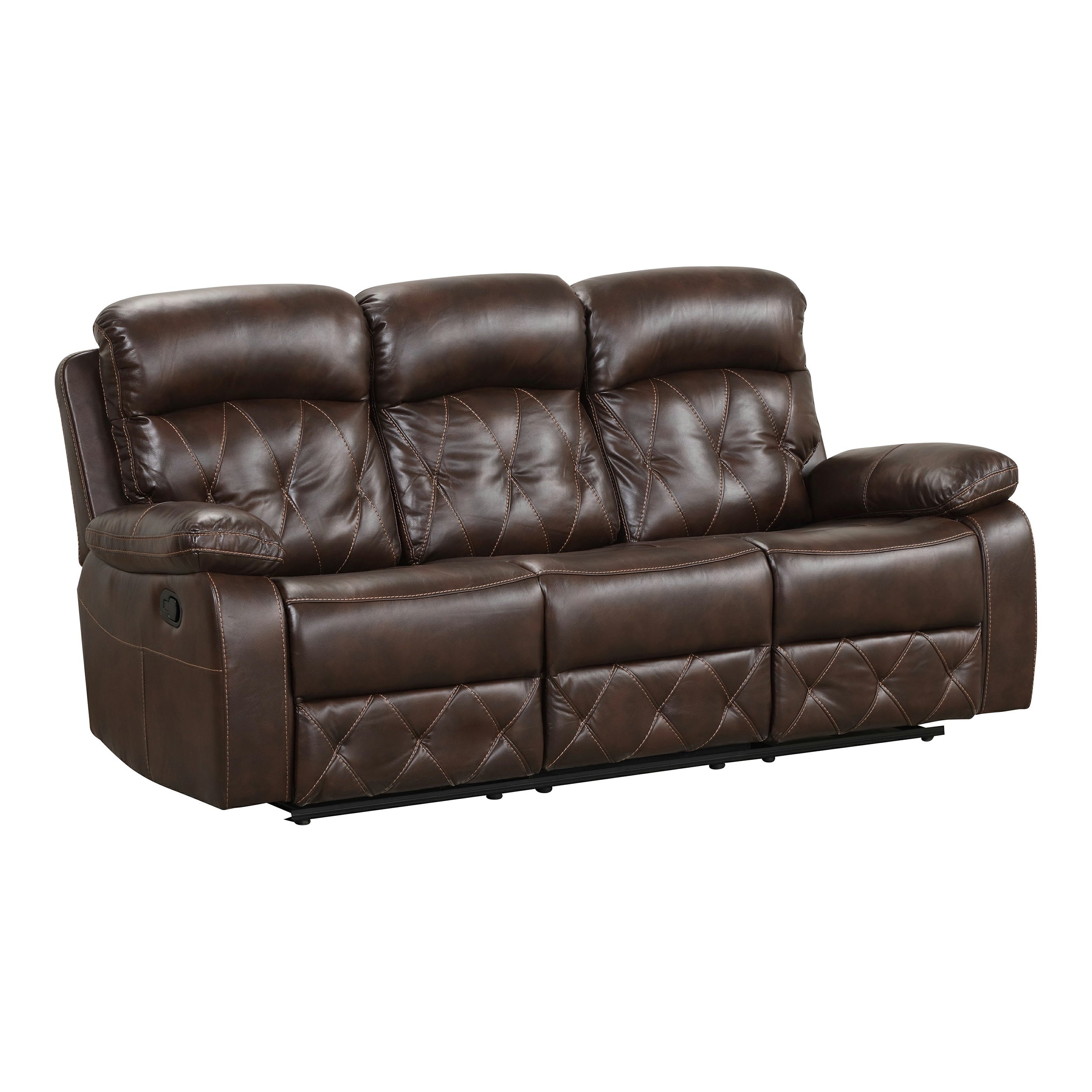 Owen Brown Breathable Leather Reclining Sofa with Diamond Stitching