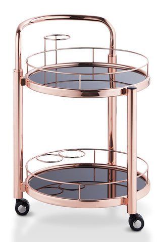 Adana Contemporary Tinted Glass 2-Tier Rose Gold Serving Cart