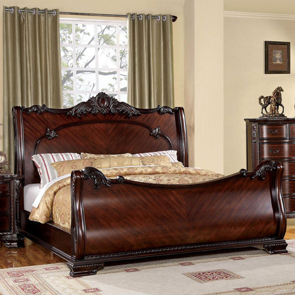 Bellefonte Baroque Style Brown Cherry Sleigh Bed 24 7 Shop At Home