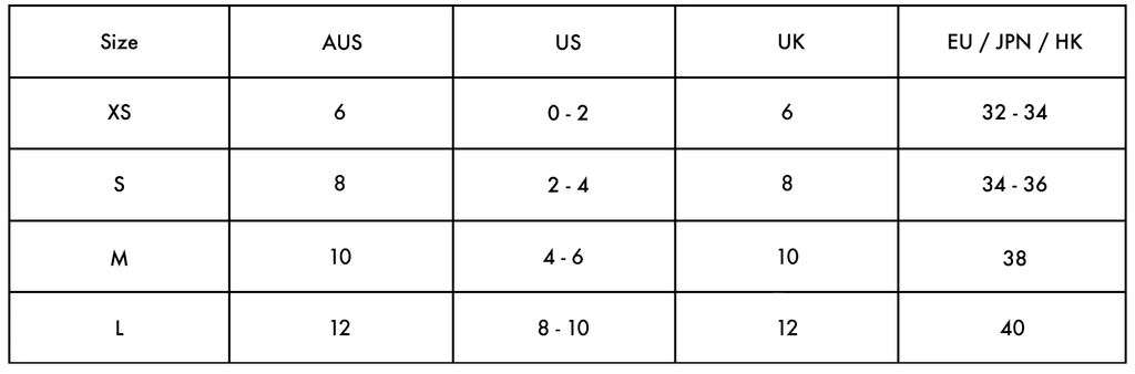 international size guide