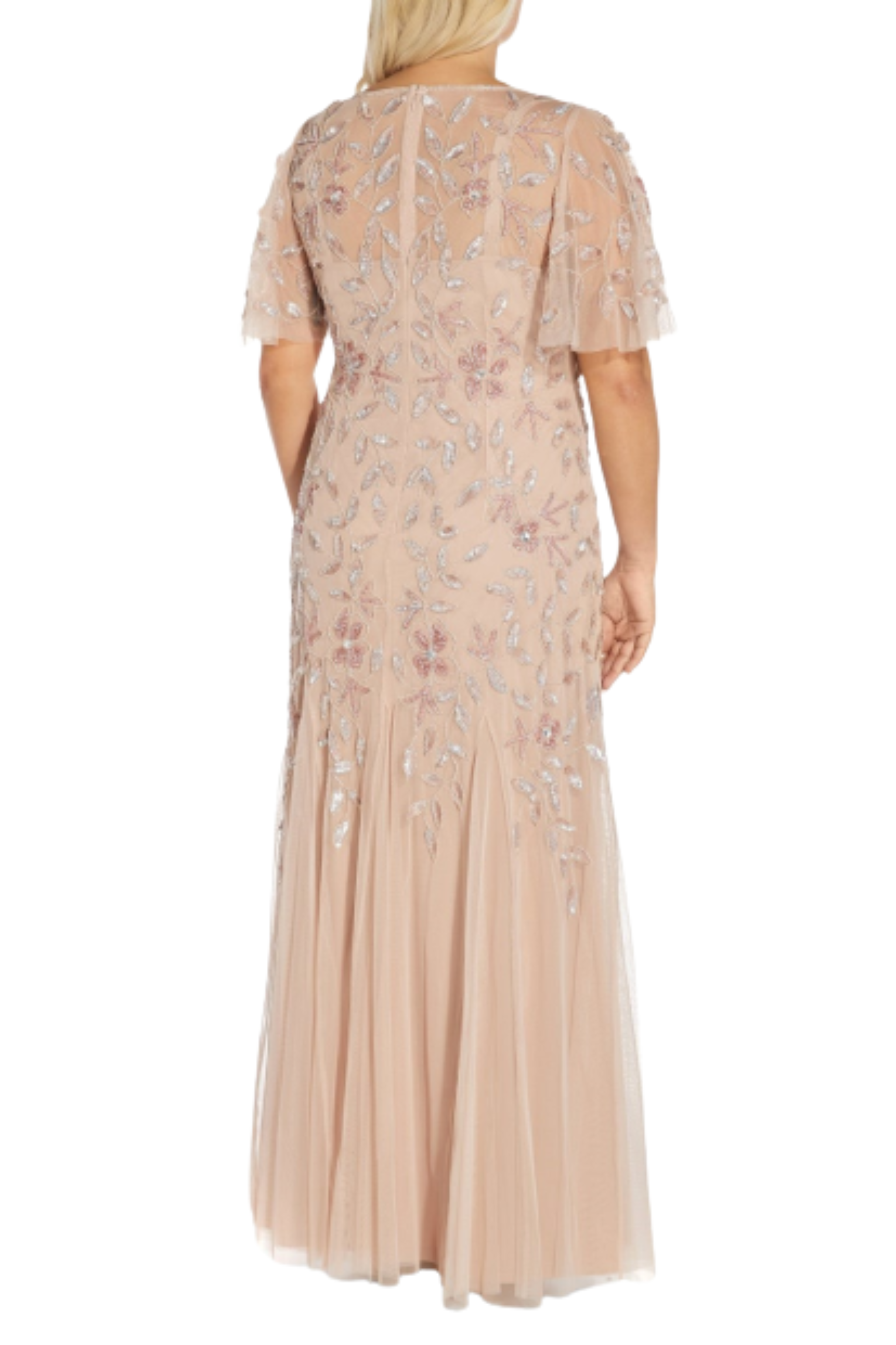 Adrianna Papell Art Deco Beaded Blouson Gown - Taupe Pink - Adinas