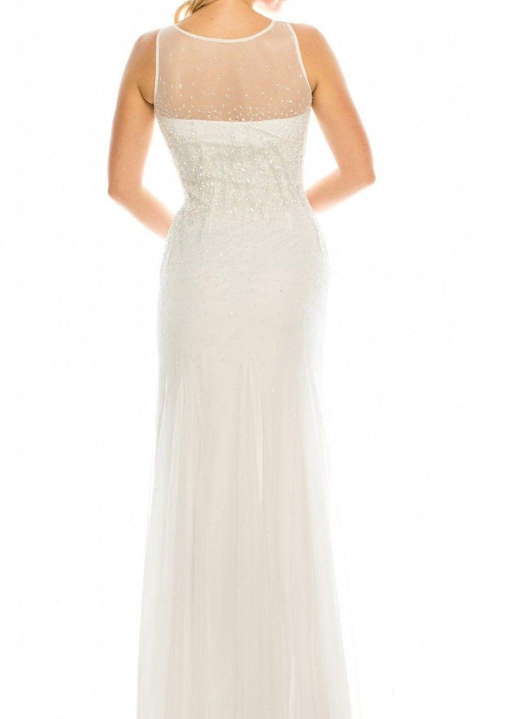 Adrianna Papell Beaded V-Neck 3/4 Sleeve A-Line Gown - Air sky - Adinas  Bridal