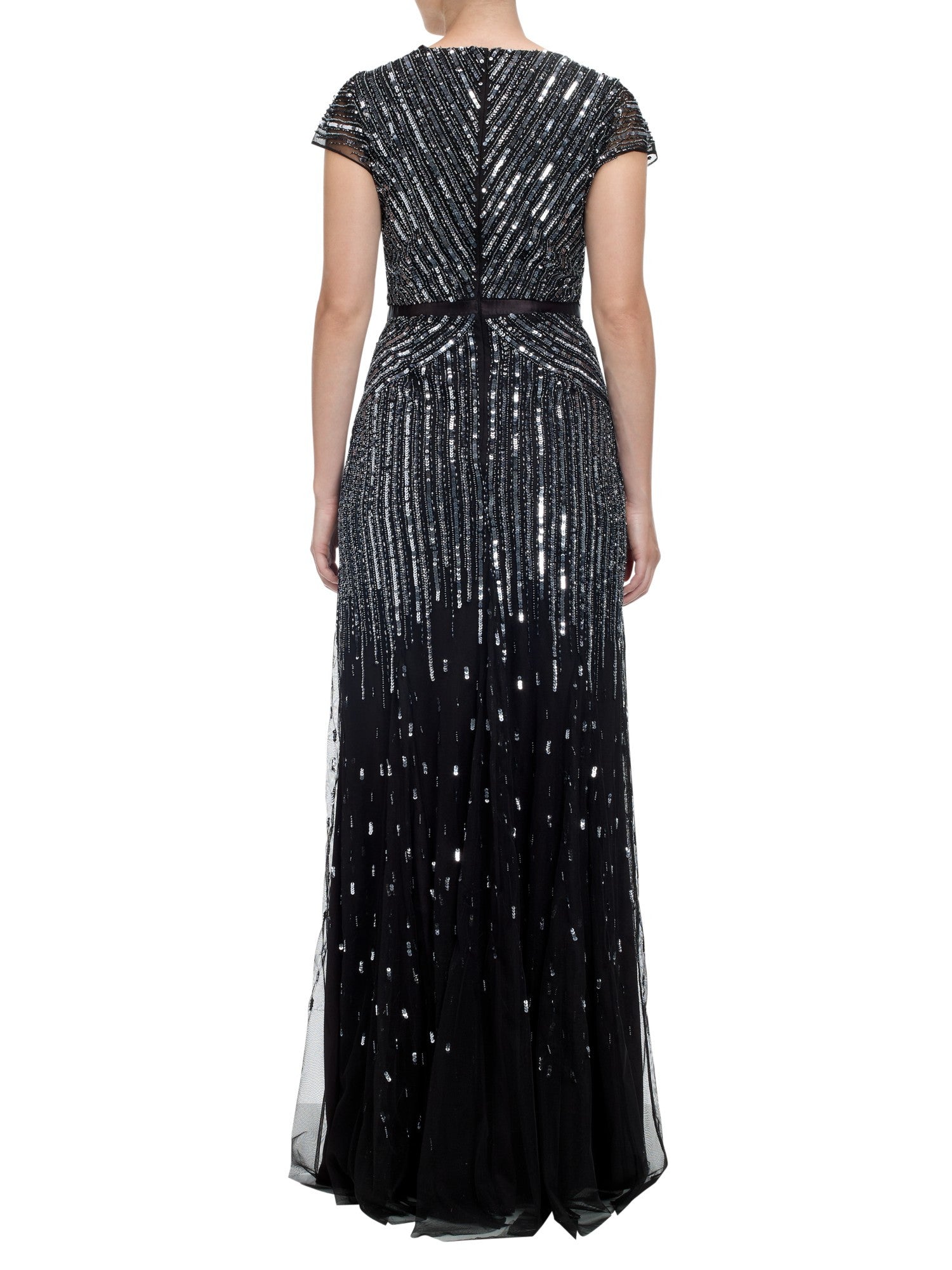 Adrianna Papell Beaded V-neck Gown - Gunmetal - Adinas Bridal