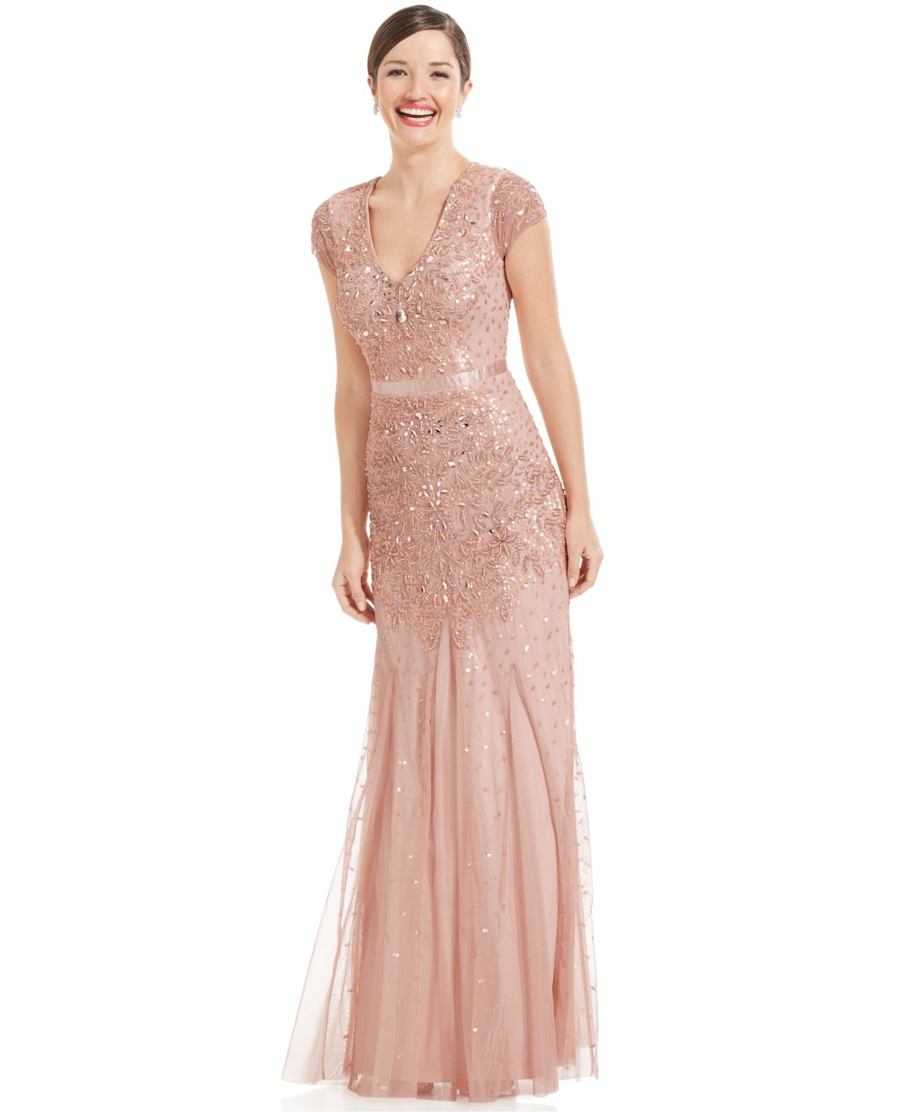 adrianna papell blush sequin dress