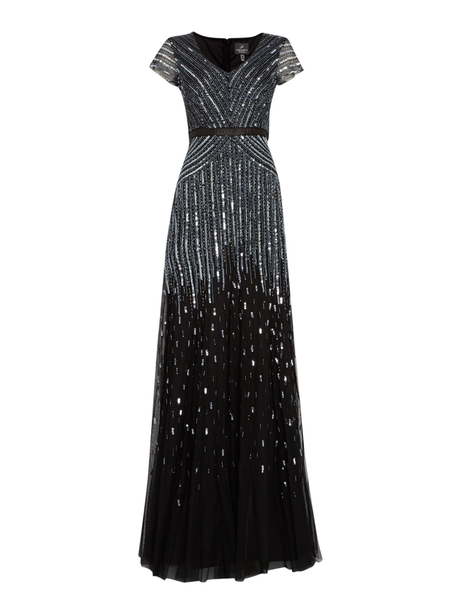 adrianna papell black beaded dress