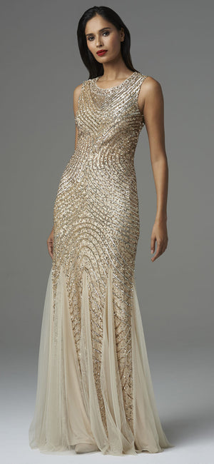 aidan mattox gold sequin dress