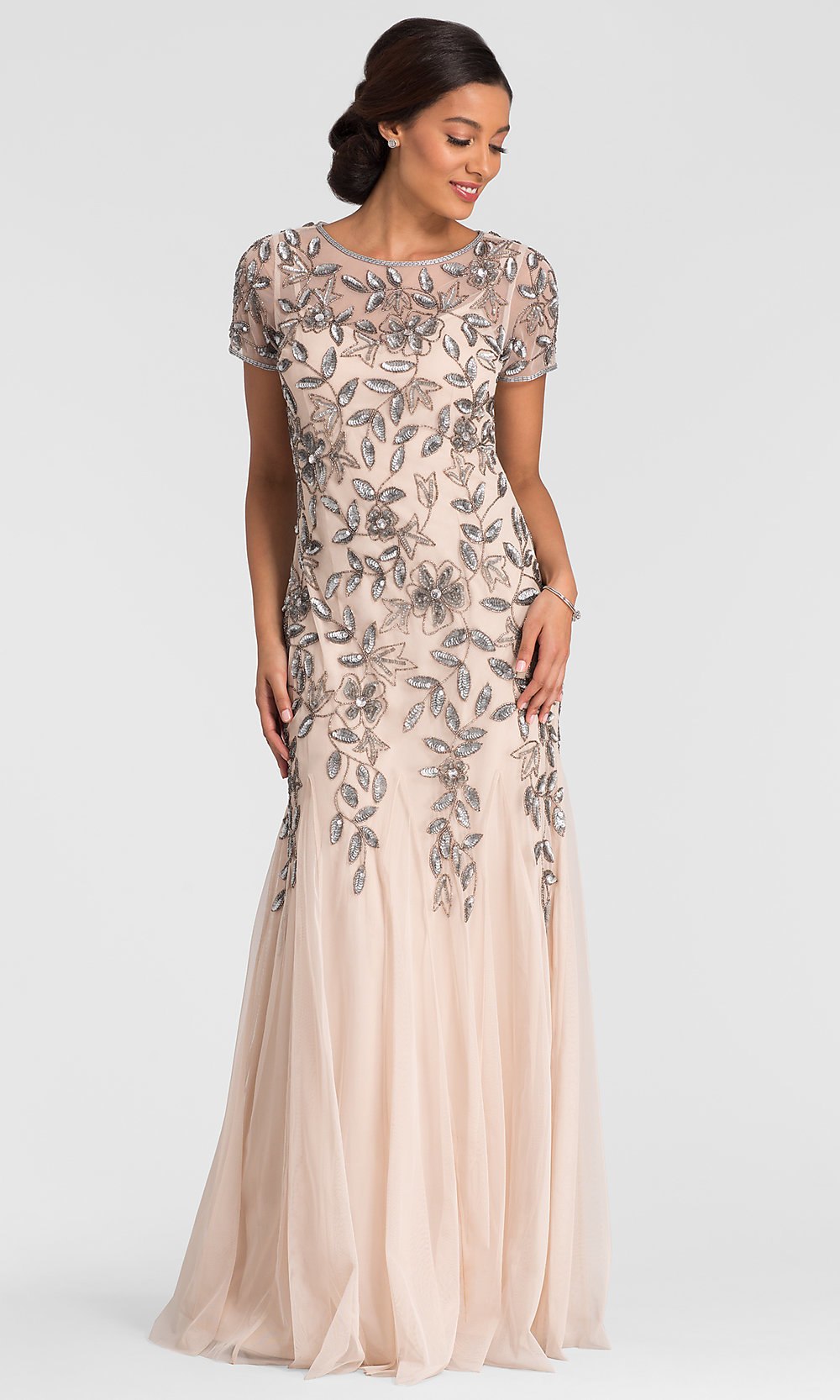 adrianna papell beaded godet gown