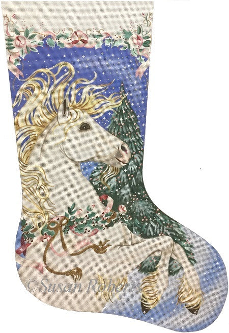 Lands' End Needlepoint Stockings Magical Unicorn Regular No Sz