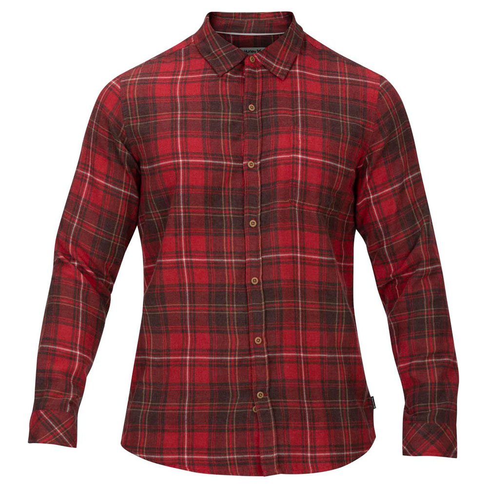 washed red button up shirt