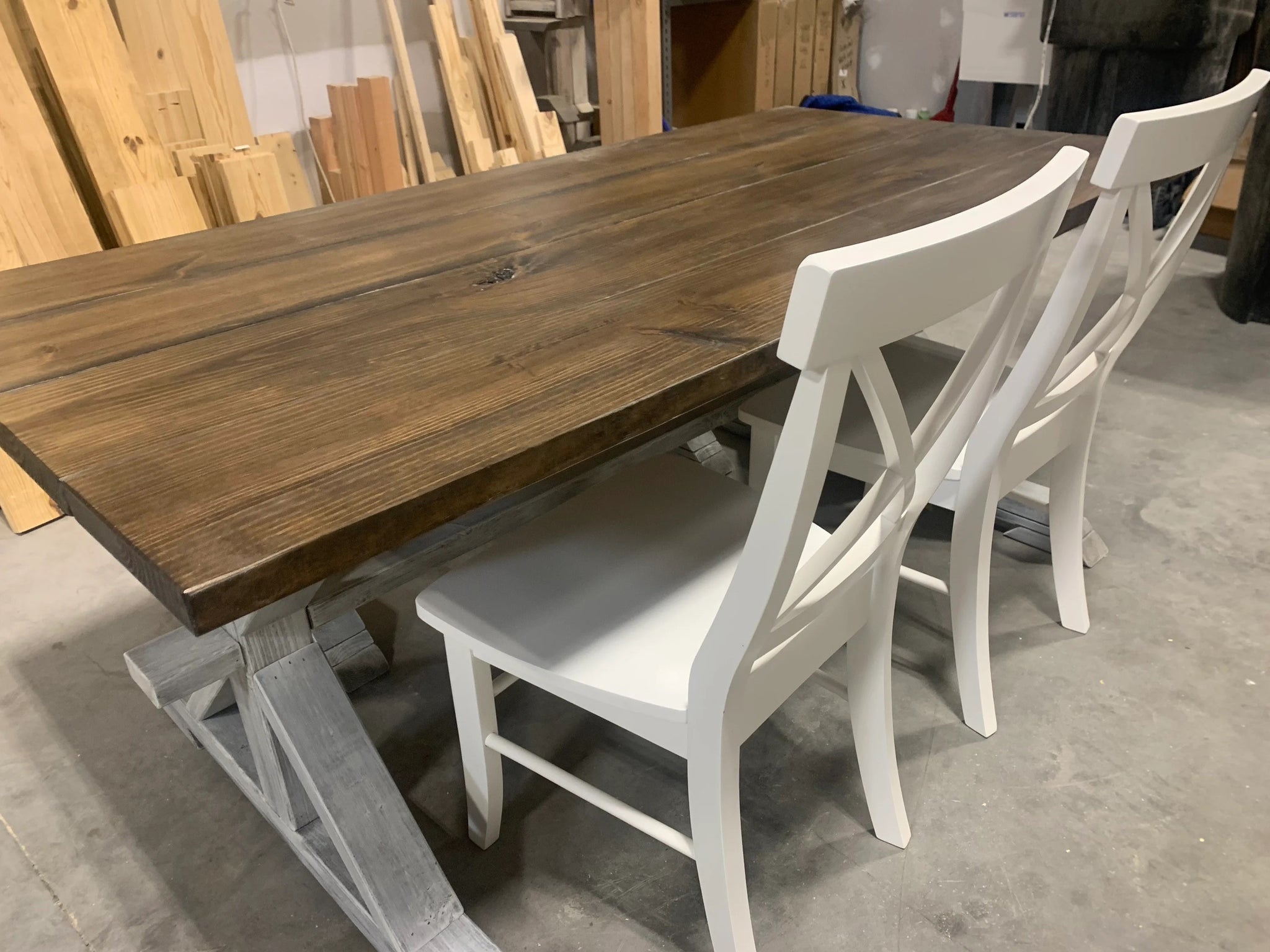 white farmhouse dining table with bench