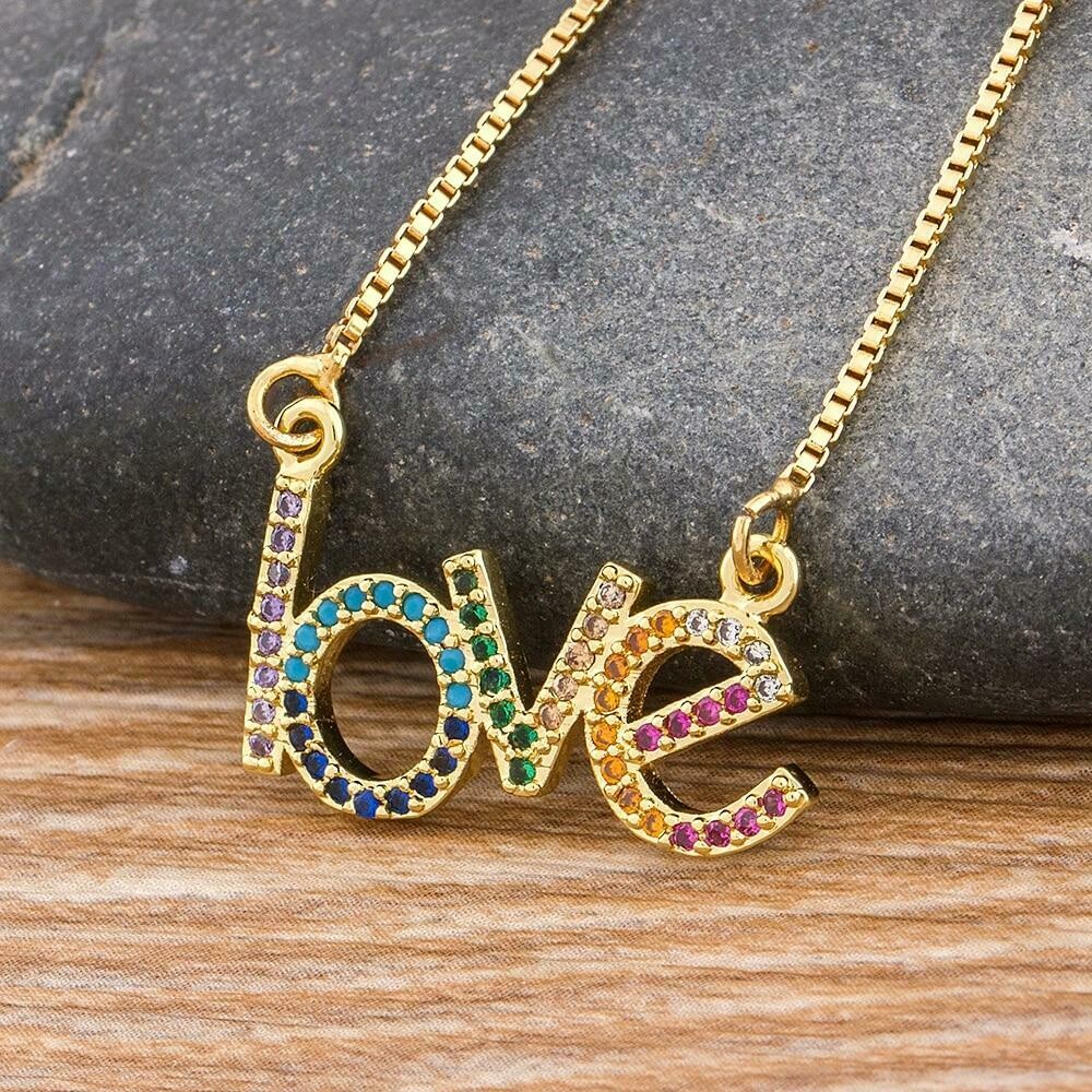 Love Pendant Necklace With Gold Color Chain Gift For Girl Gift Catchers