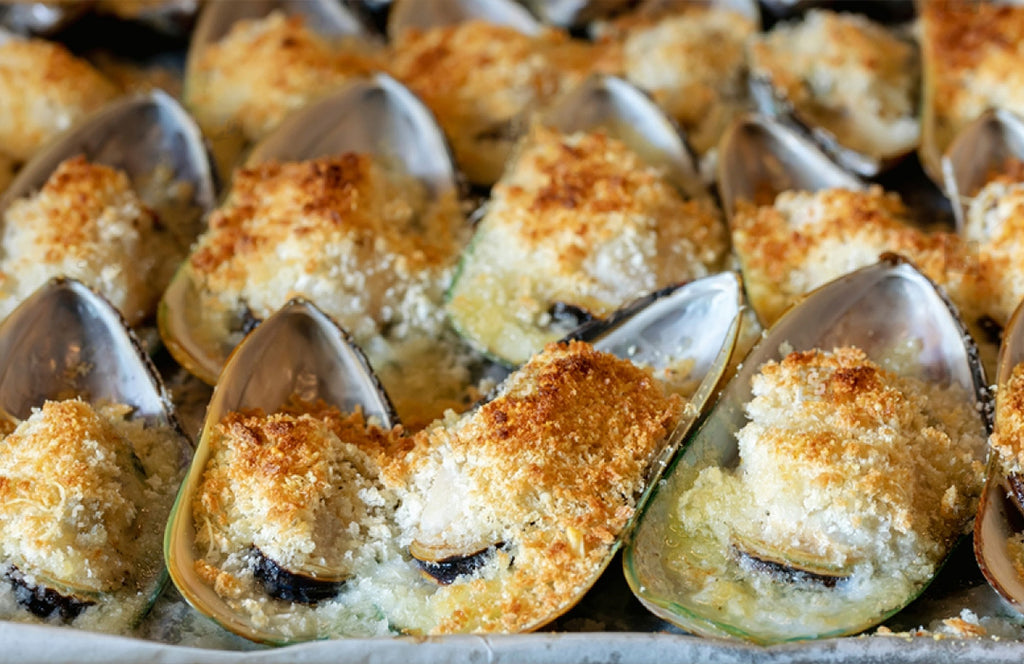 mejillones gratinados al horno queso parmesano