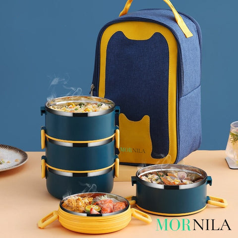 Lunch Box Isotherme Chaud Inox Adulte Bleu 4 Couches Ouvert
