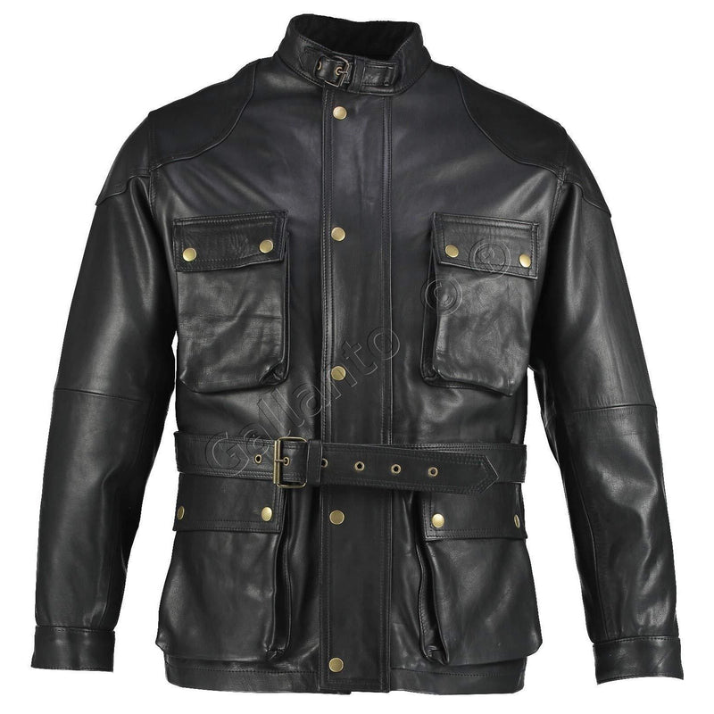 Black Benjamin Button Long Biker Leather Jacket Motorcycle for Sale in ...