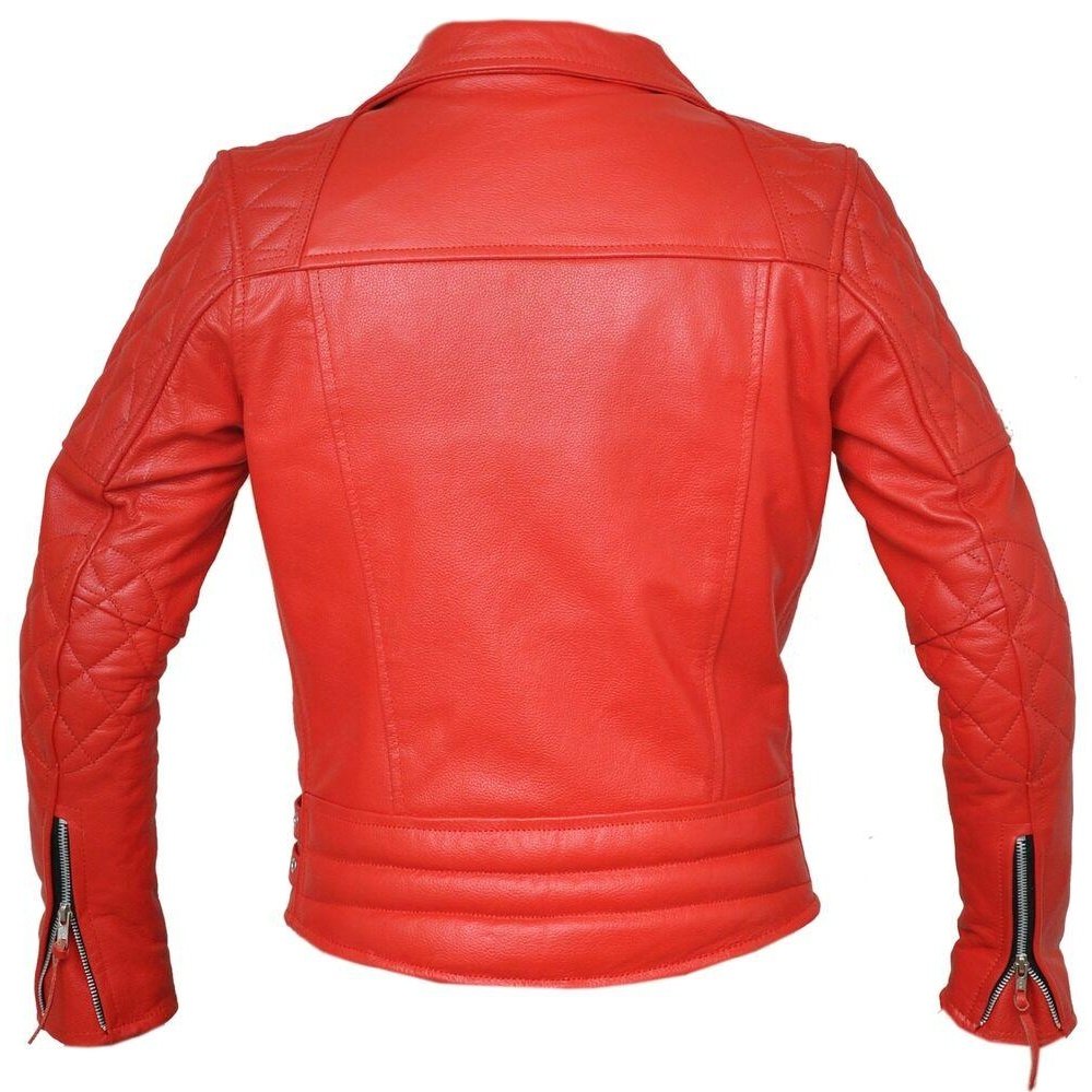 Classic Diamond Bright Red Armoured Motorcycle Biker Leather Jacket ...