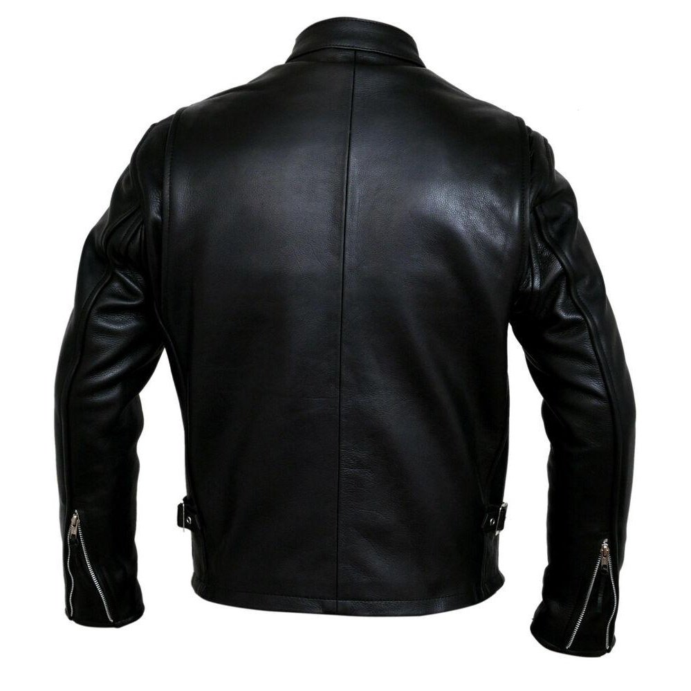 Classic racer black biker cowhide leather jacket motorcycle