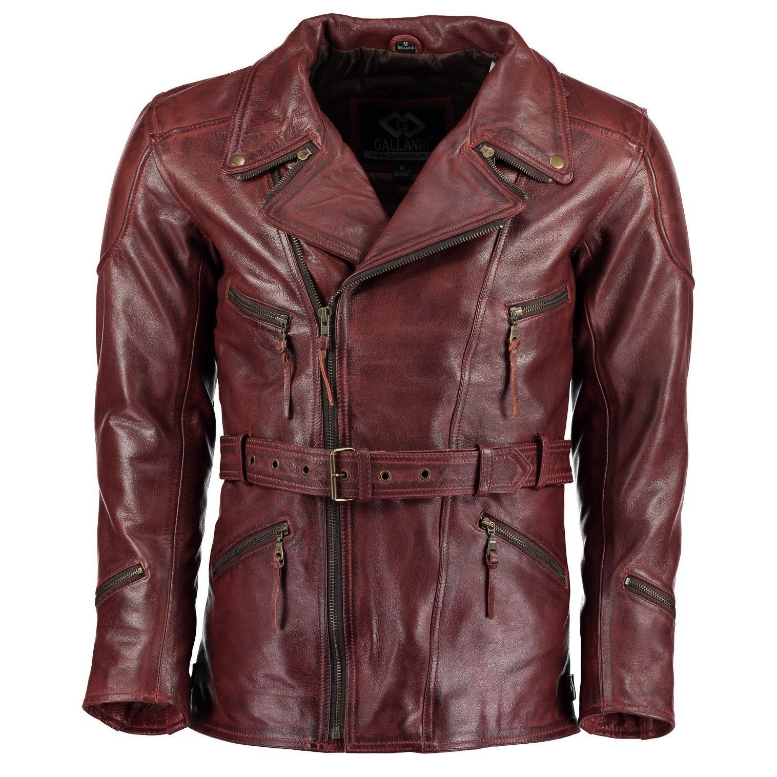 Gallanto 3/4 Red Distressed Eddie Biker Leather Jacket Motorcycle ...