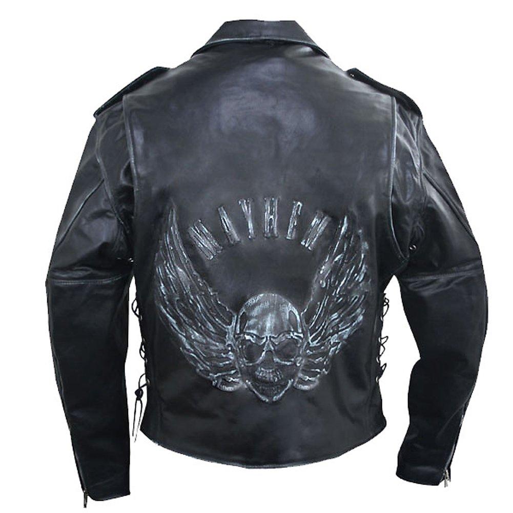 Men's Black Embossed Flying Skull Distressed Leather Jacket – Mens ...