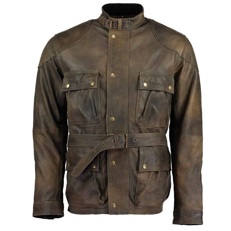 Mens Olive Green Benjamin Button Biker Vintage Leather Jacket Motorcyc ...