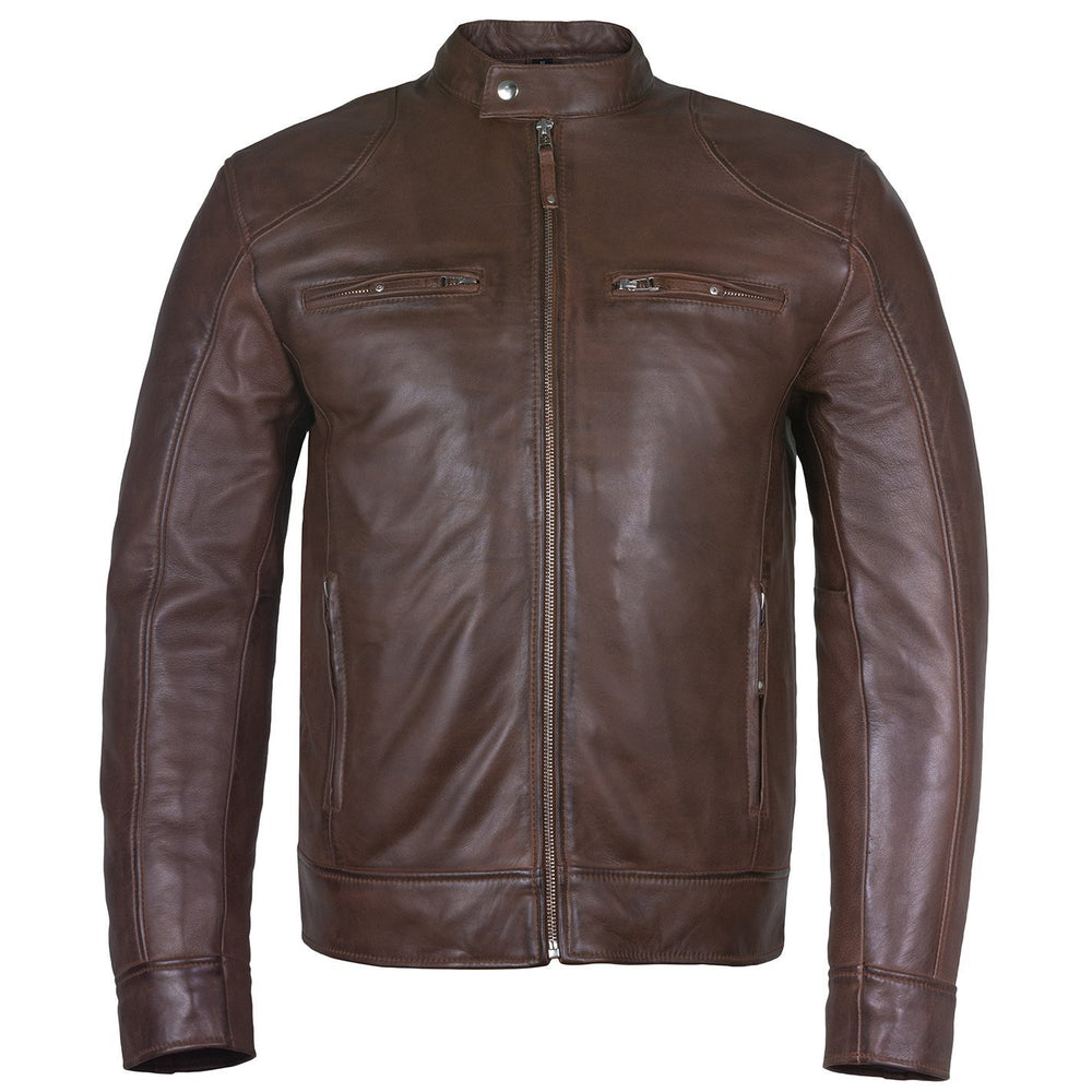 Men's slim fit sword cafe racer brown soft leather jacket