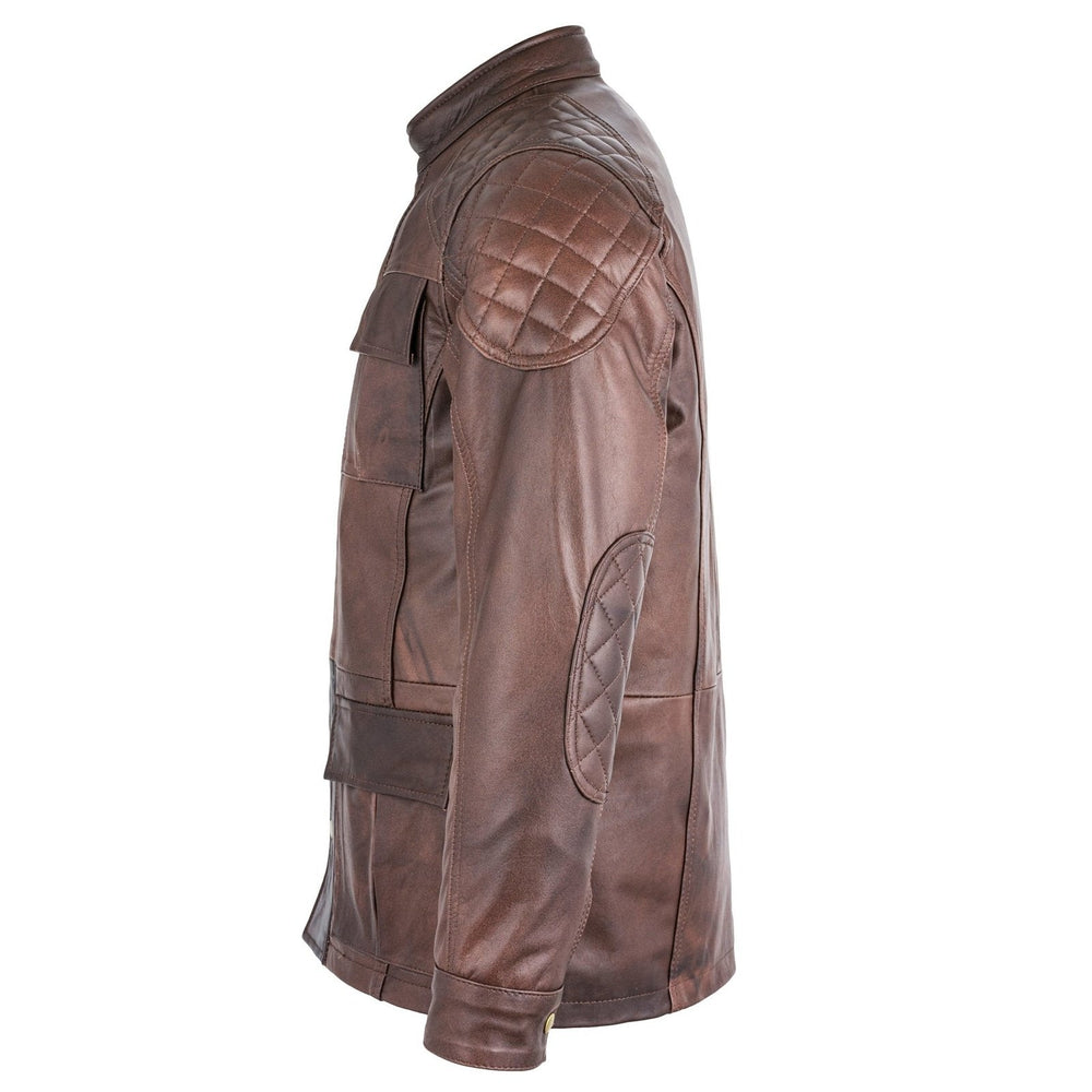 Mens soft black leather biker long jacket - three quarter jackets