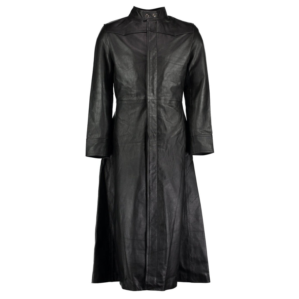 Neo matrix black gothic style men's long leather trench coat