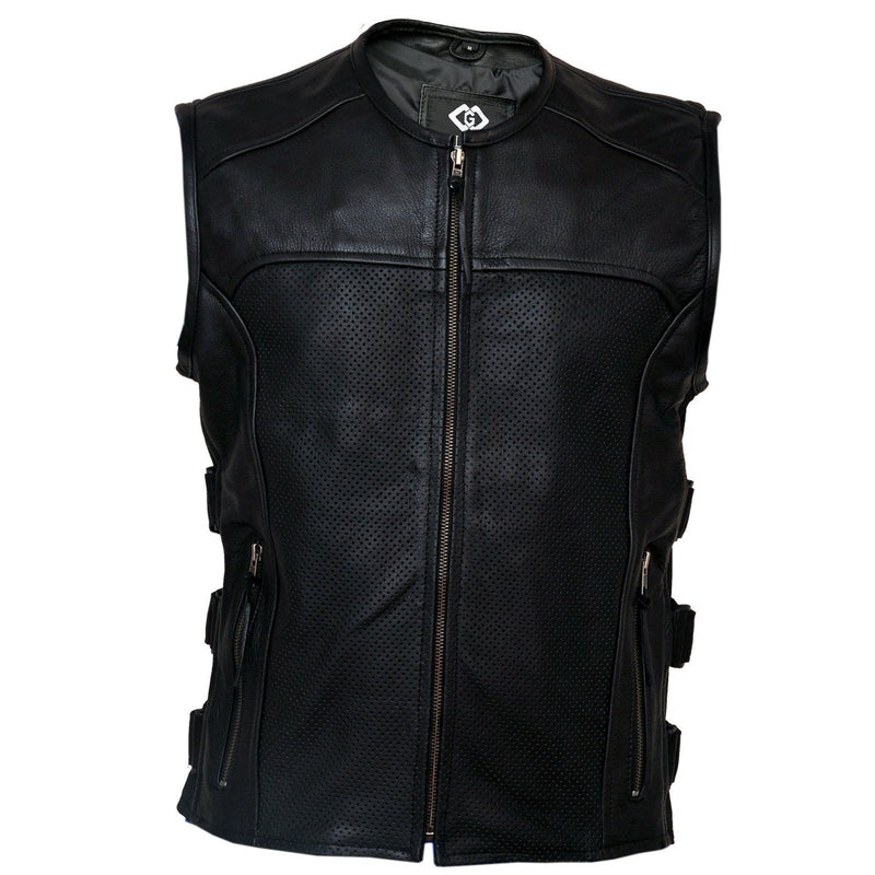 Premium Perforated Leather Motorcycle Swat Vest Mens Leather Jackets Women Motorcycle Jacket