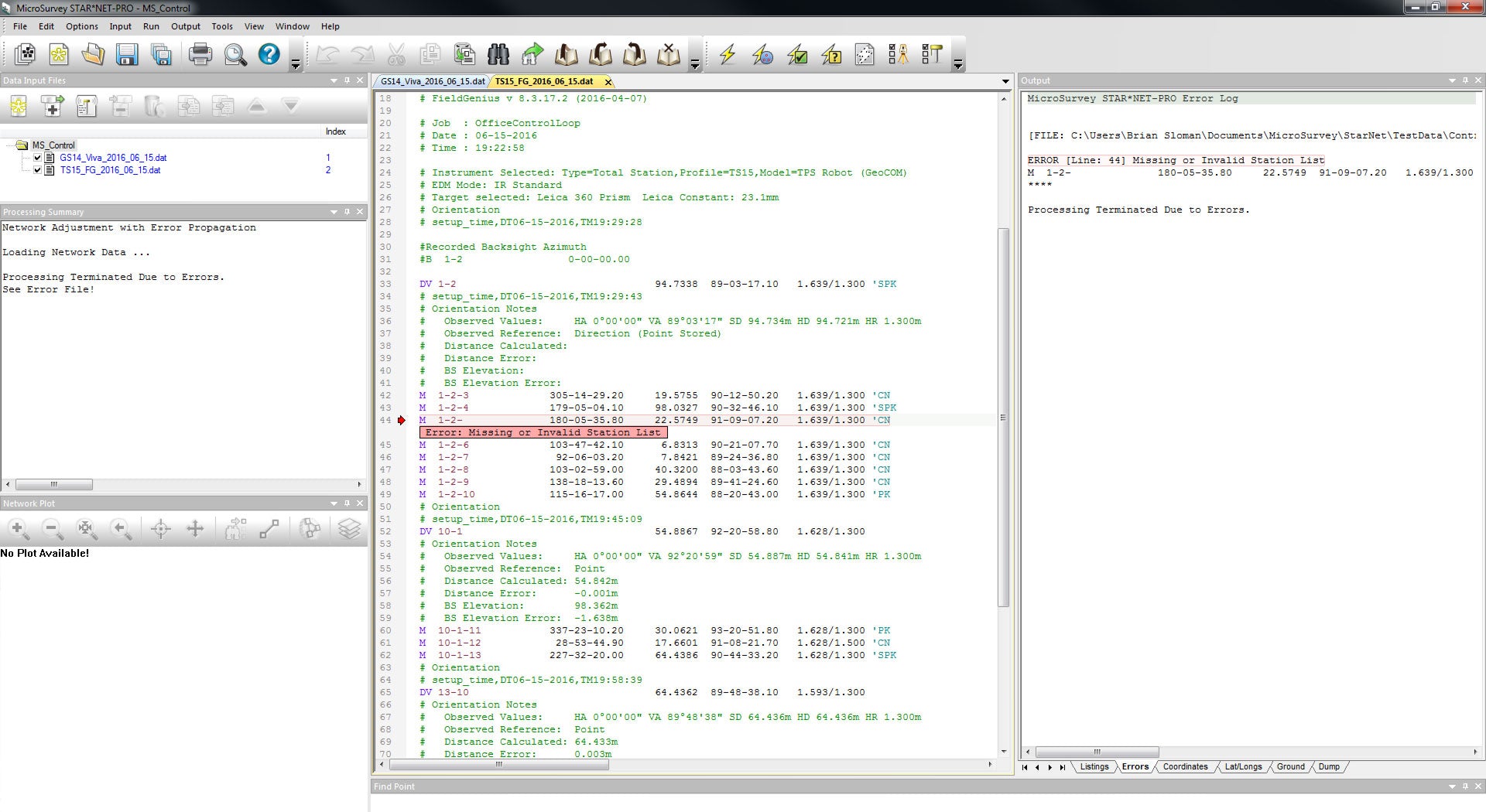 microsurvey starnet dv input command