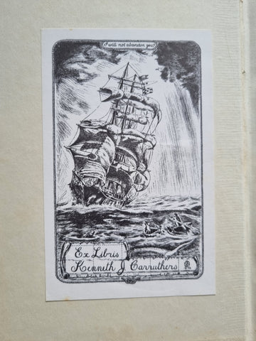 Nautical bookplate with a ship in the sea