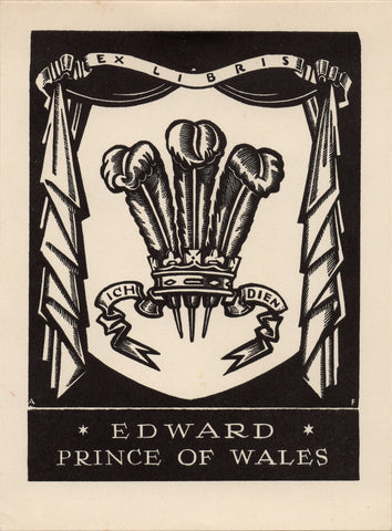 Edward prince of wales bookplate crown and feathers