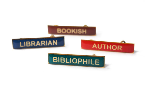 Bookish title enamel badges librarian bibliophile author 