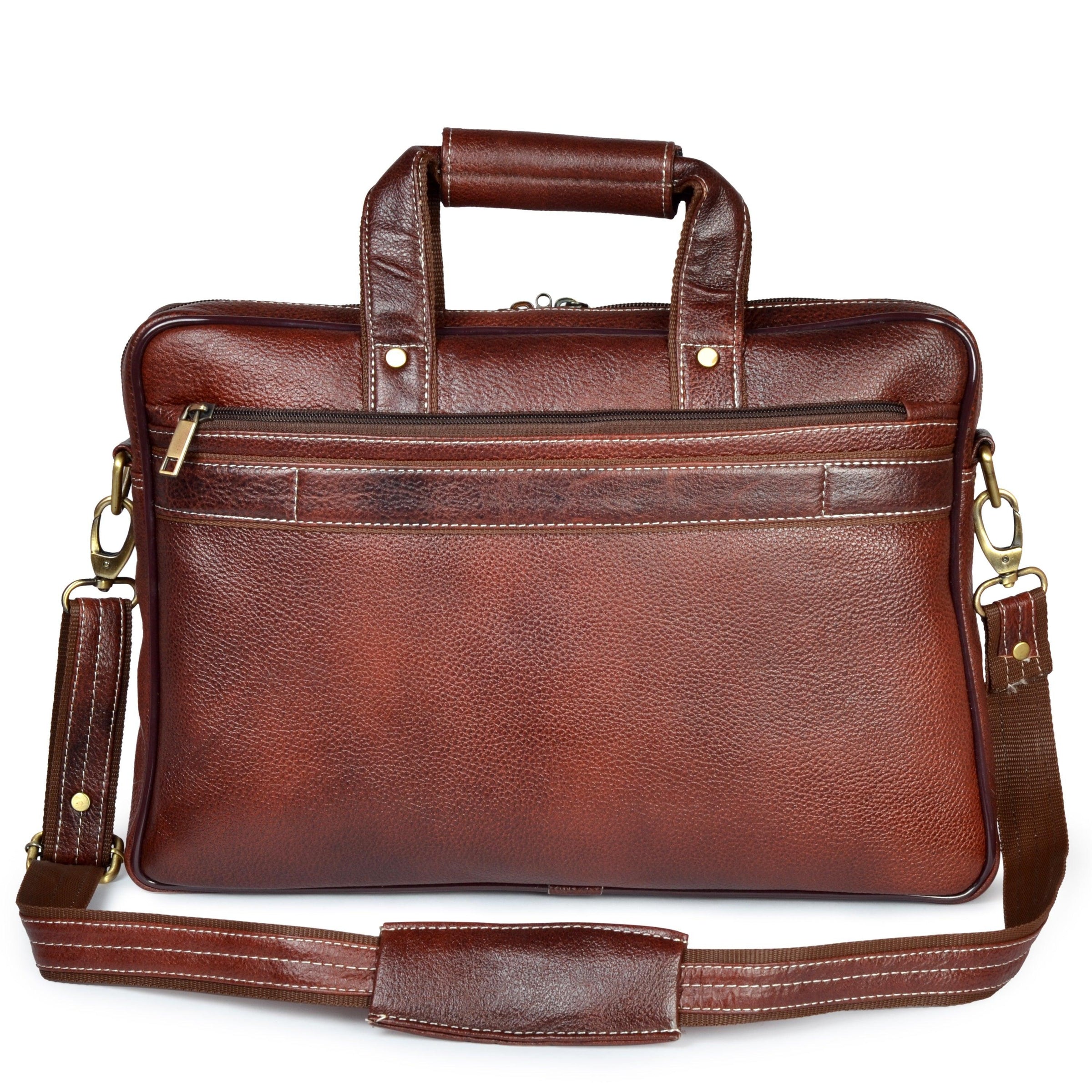 Wildhorn Genuine Leather Brown 15 inch Briefcase Laptop Bag for Men wi ...