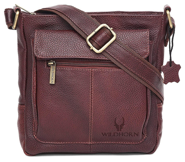 WILDHORN Brown Leather Laptop Messenger Bag for Men